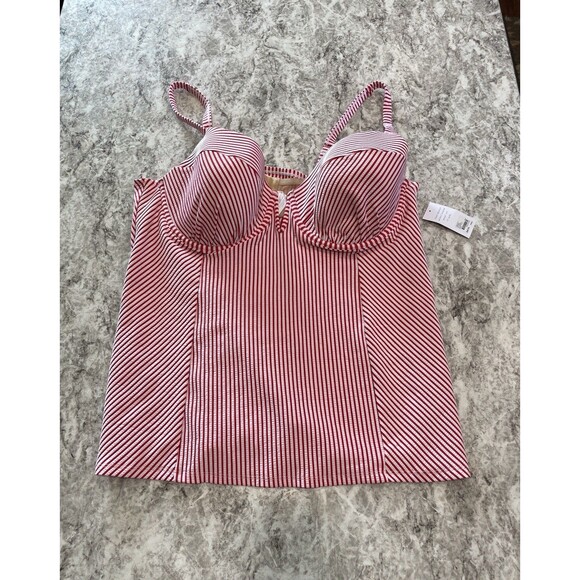 Swim by Cacique Womens Tankini Top Size 44DD Red Stripe Built In Bra NWT - Picture 1 of 9